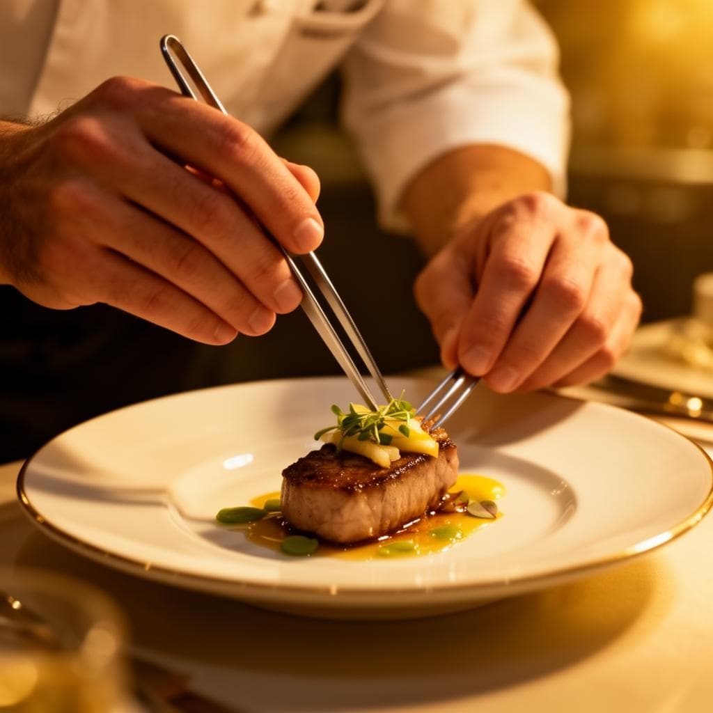 Chef dressant une assiette